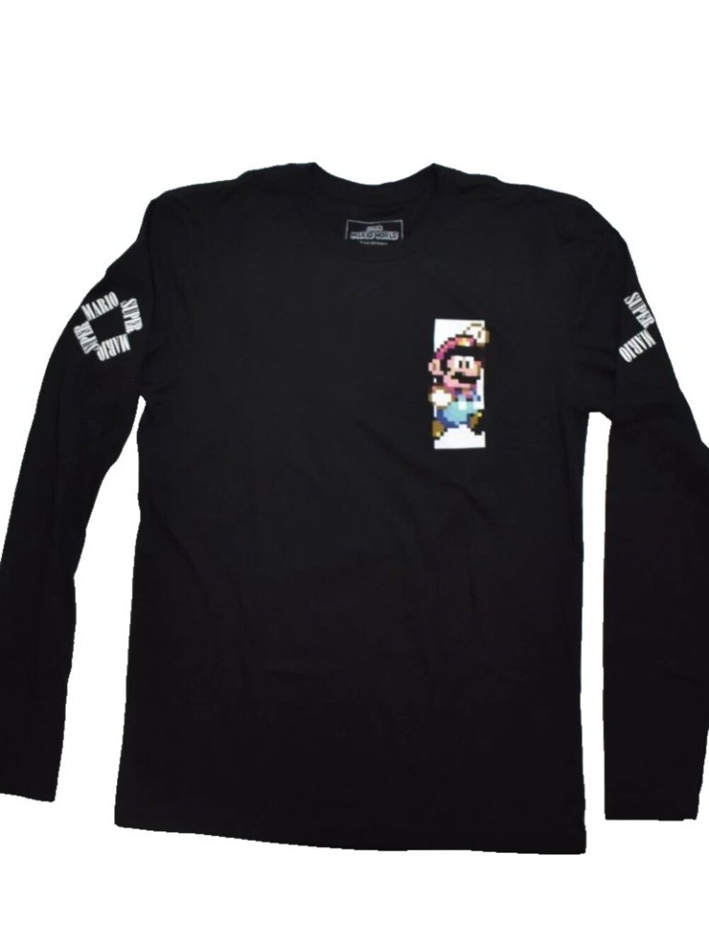 Super Mario World by Graph Pixel Mario Mens Black Long Sleeve Shirt New Small